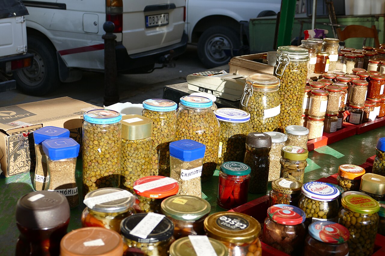 A street-market stall in Marsaxlokk, Malta
