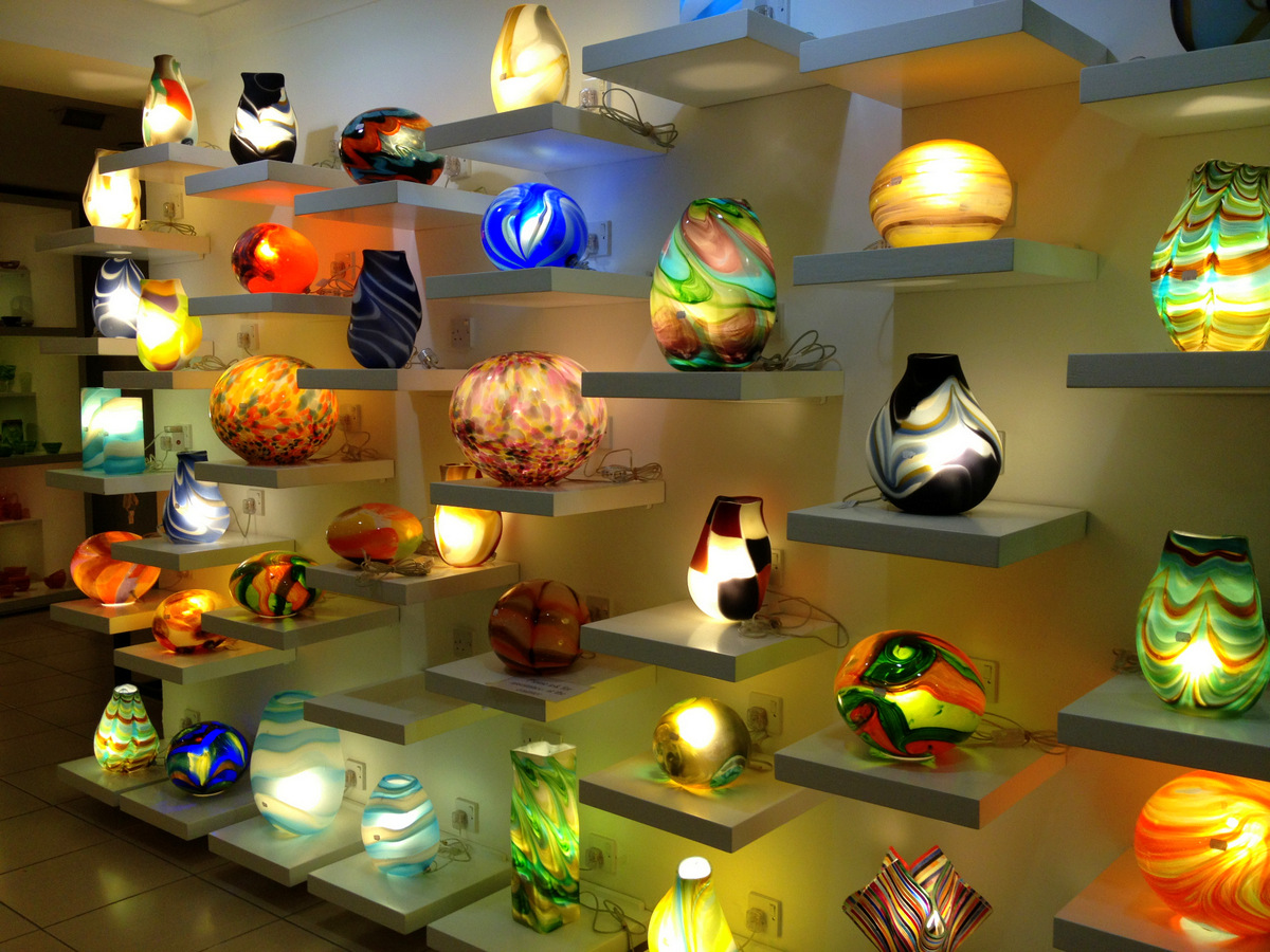 Colourful Maltese glass on display